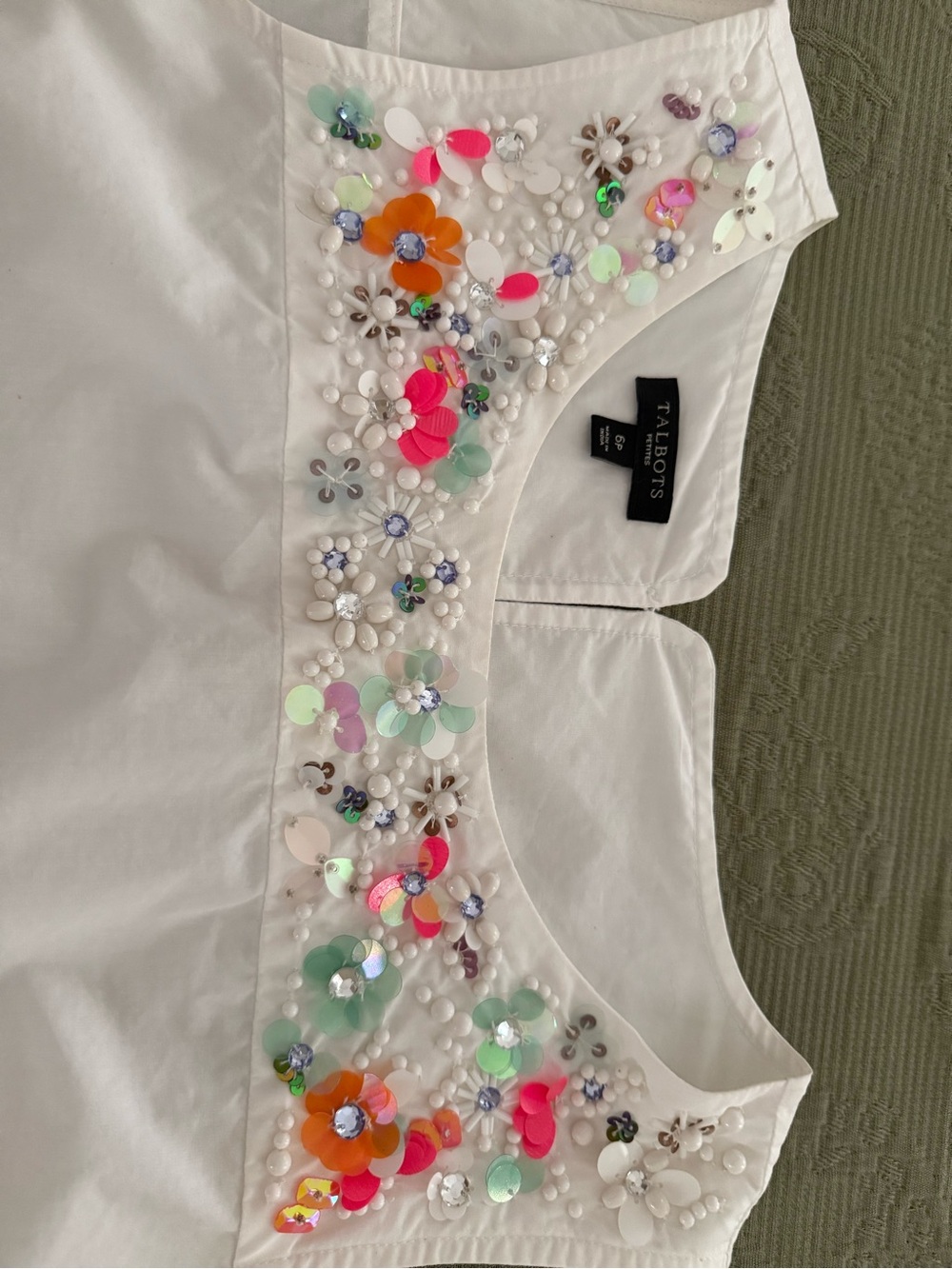 Talbots White Beaded Floral-Yoke Sleeveless Tank - Picture 2 of 7